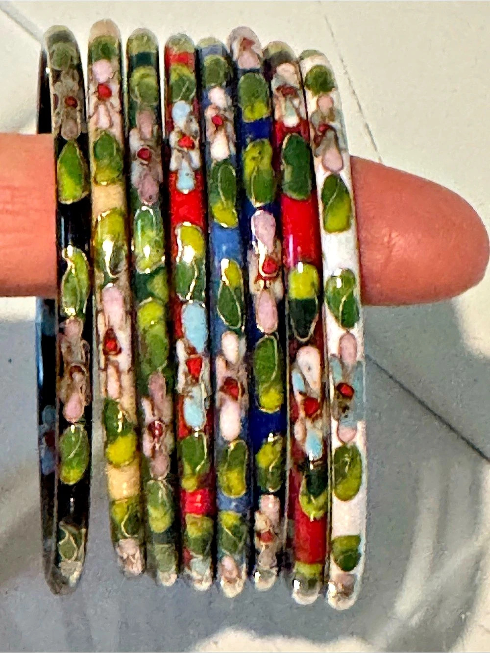 Vintage Multicolor Enamel Bangle Bracelet Set